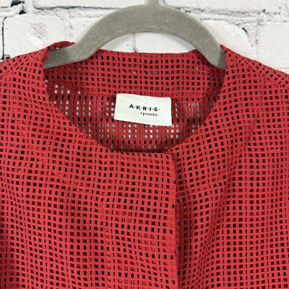 AKRIS Punto Mesh Grid Jacket Luminous Red Semi Sheer Adjustable Sleeve - Picture 10 of 16